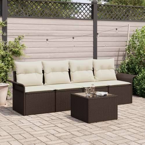 Vrtna garnitura - 5-dijelni set vrtnih sofa s jastucima smeđi poli ratan Cijena