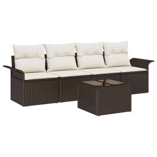 Vrtna garnitura - 5-dijelni set vrtnih sofa s jastucima smeđi poli ratan Cijena