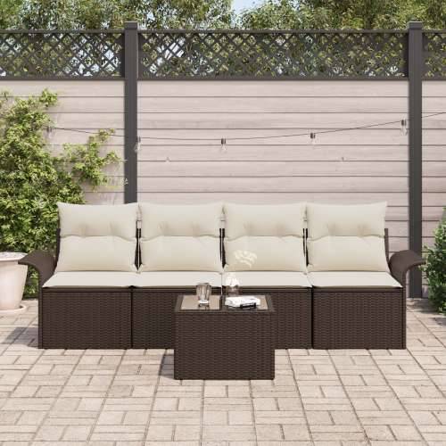 Vrtna garnitura - 5-dijelni set vrtnih sofa s jastucima smeđi poli ratan Cijena