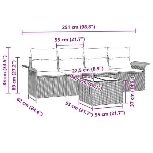 Vrtna garnitura - 5-dijelni set vrtnih sofa s jastucima smeđi poli ratan Cijena