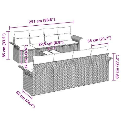 9-dijelni set vrtne sofe s jastučićima bež poli ratan Cijena