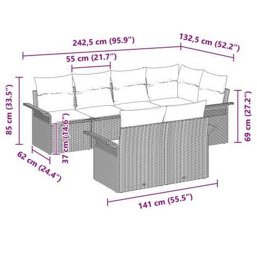 set od 7 komada vrtnih kauča s jastučićima siva poly ratan Cijena
