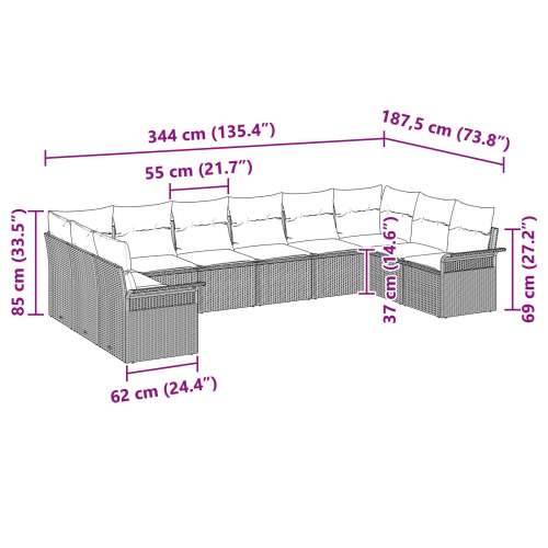 set od 10 dijelova vrtnih sofa s jastučićima bež poli ratan Cijena