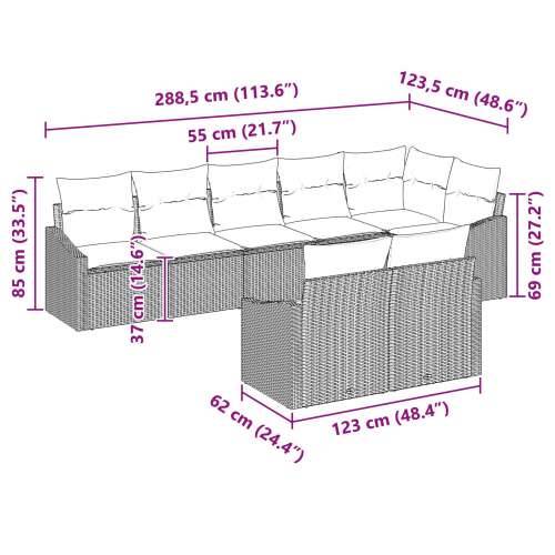 Komplet vrtnih sofa s jastučićima, crna poli ratan, 8 dijelova Cijena