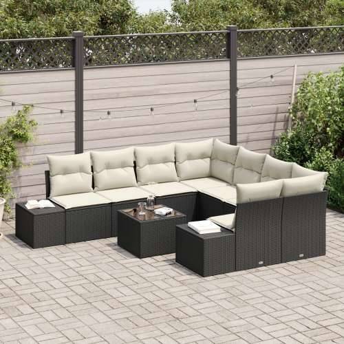 Vrtna garnitura - 9-dijelni set vrtnih sofa s jastučićima Crni poli ratan Cijena