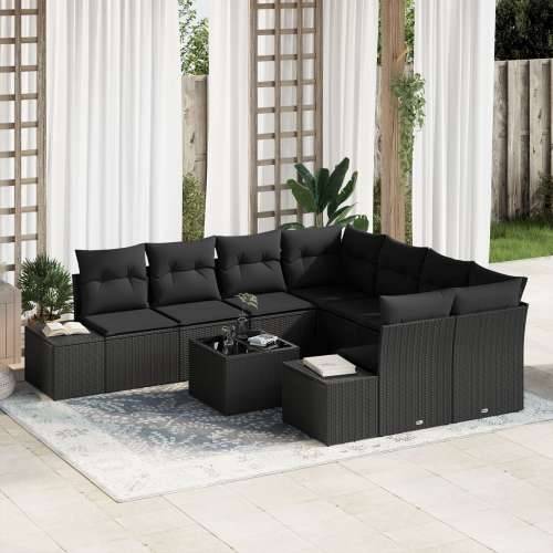 vrtni sofaset Set od 9 Crna Ratan, čelik obložen prahom Cijena