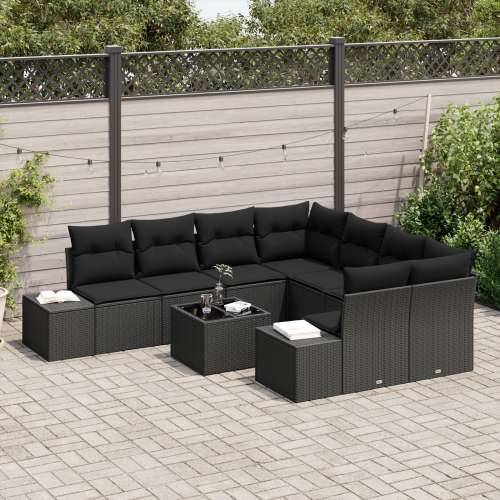 vrtni sofaset Set od 9 Crna Ratan, čelik obložen prahom Cijena