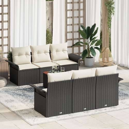 7-dijelni vrtni sofa set s jastučićima crni poliratan acacia Cijena