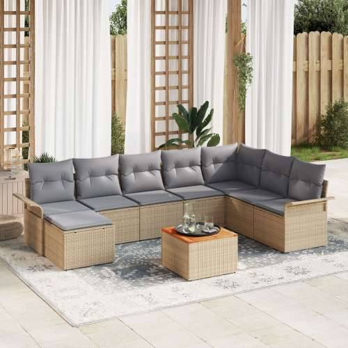 9-dijelni Vrtni Sofa Set s Jastucima bež Poli Ratan Akacija Cijena