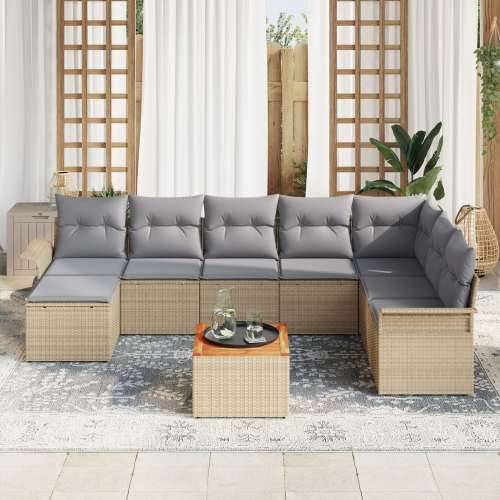 9-dijelni Vrtni Sofa Set s Jastucima bež Poli Ratan Akacija Cijena