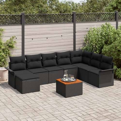 Set od 9 Vrtnih Sofa S Jastucima Crna Poli Ratan Akacija Cijena