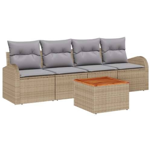 Set od 5 Vrtnih Sofa s Jastučićima Bež Poly Ratan Akacija Cijena
