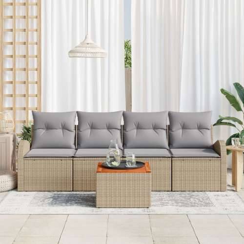 Set od 5 Vrtnih Sofa s Jastučićima Bež Poly Ratan Akacija Cijena
