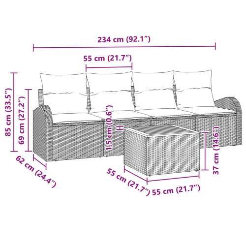 Set od 5 Vrtnih Sofa s Jastučićima Bež Poly Ratan Akacija Cijena