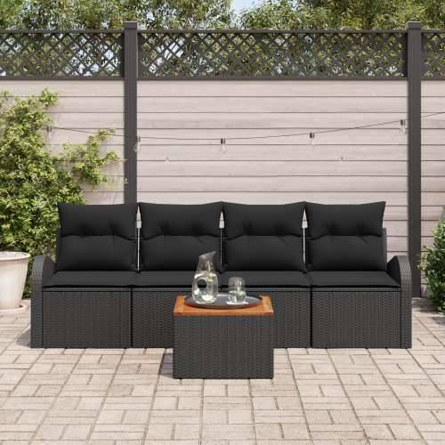 set od 5 komada sofa za vrt s jastučićima Crni poli ratan akacija Cijena