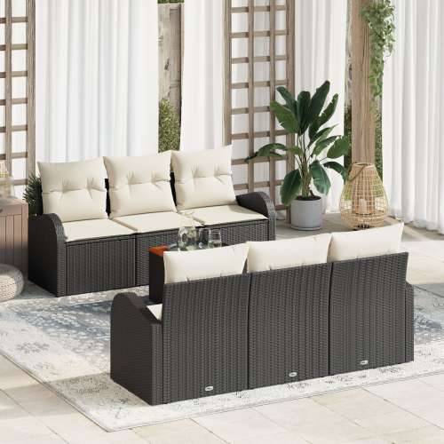 7-dijelni vrtni sofa set s jastučićima Crni poli ratan akacija Cijena