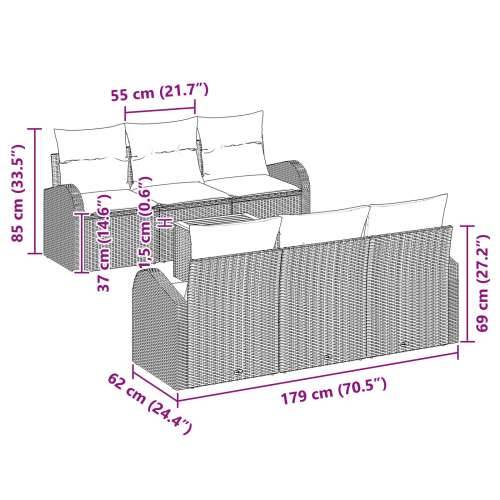 7-dijelni vrtni sofa set s jastučićima Crni poli ratan akacija Cijena