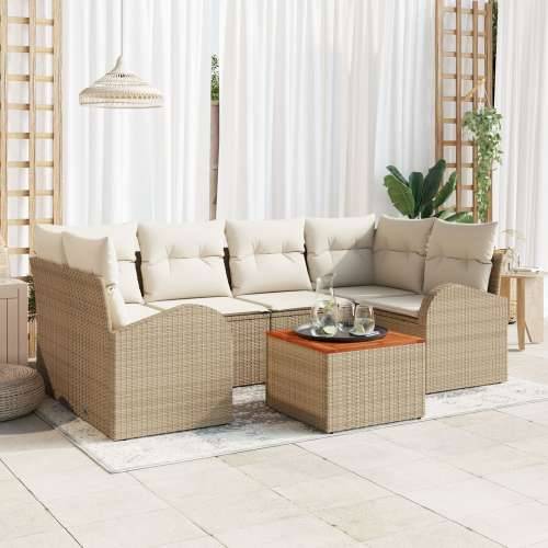 Vrtna garnitura - 7-dijelni set vrtnih sofa s jastučićima bež Poly Ratan Acacia Cijena