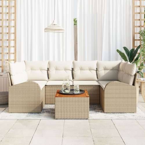 Vrtna garnitura - 7-dijelni set vrtnih sofa s jastučićima bež Poly Ratan Acacia Cijena