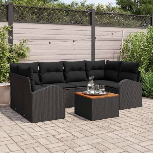 Vrtna garnitura - 7-dijelni set vrtnih sofa s jastucima Crni poli ratan akacija Cijena