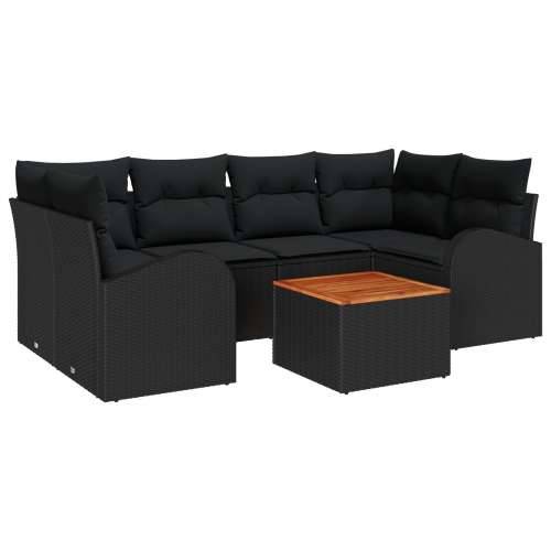 Vrtna garnitura - 7-dijelni set vrtnih sofa s jastucima Crni poli ratan akacija Cijena