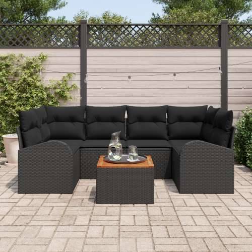 Vrtna garnitura - 7-dijelni set vrtnih sofa s jastucima Crni poli ratan akacija Cijena