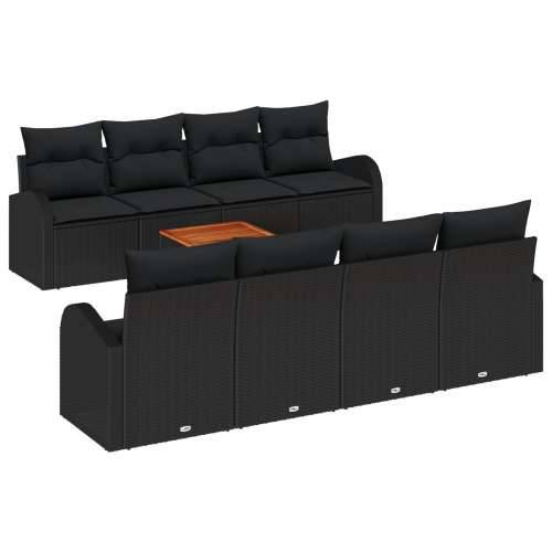 9 komadni set baštenskih sofa s jastučićima Crna Poli ratan Akacija Cijena