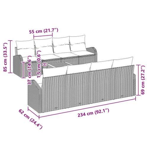 9 komadni set baštenskih sofa s jastučićima Crna Poli ratan Akacija Cijena