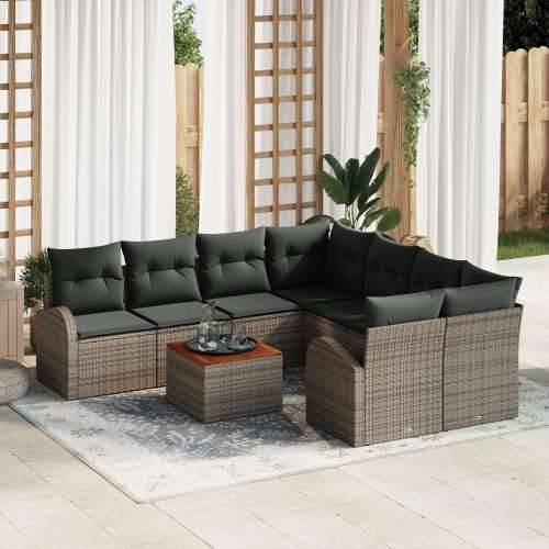 set od 9 vrtnih sofa s jastučićima sivi poli ratan akacija Cijena