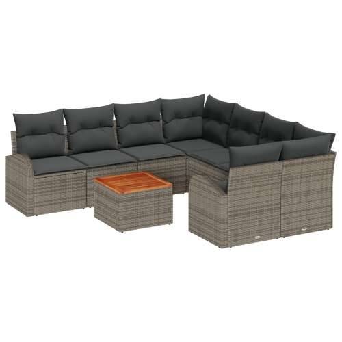 set od 9 vrtnih sofa s jastučićima sivi poli ratan akacija Cijena