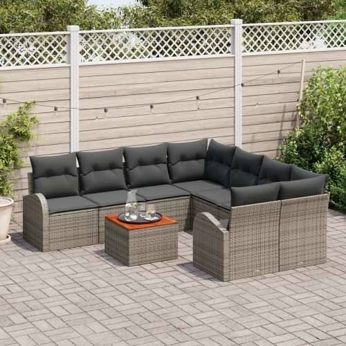 set od 9 vrtnih sofa s jastučićima sivi poli ratan akacija Cijena