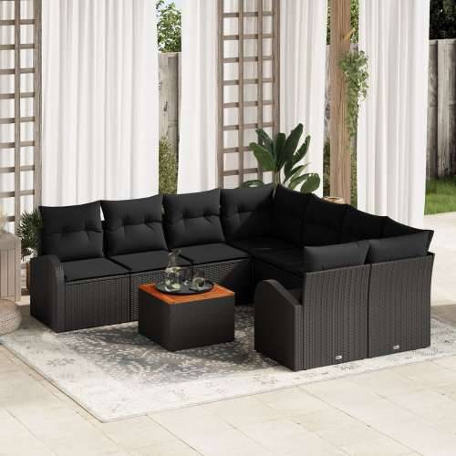 9-dijelni Vrtni Sofa Set s Jastučićima Crni Poli Ratan Akacija Cijena