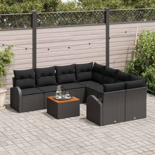 9-dijelni Vrtni Sofa Set s Jastučićima Crni Poli Ratan Akacija Cijena