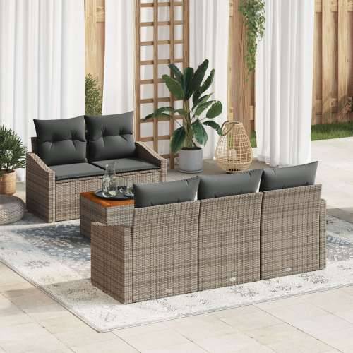 6 komada vrtni set sofa s jastučićima Siva Poli Rattan Akacija Cijena