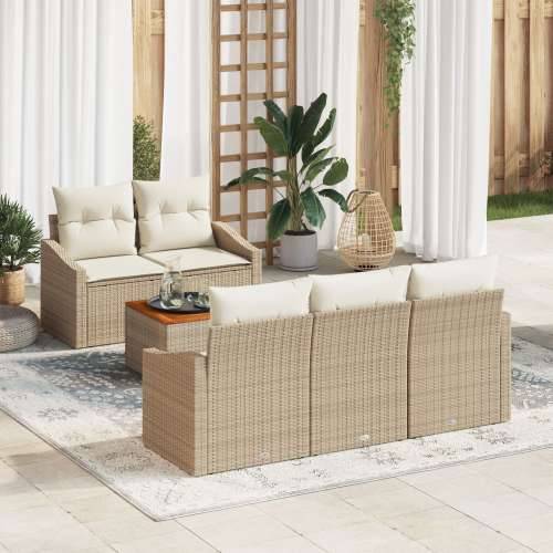 Set od 6 Vrtnih Sofa s Jastučićima Bež Poli Ratan Acacia Cijena