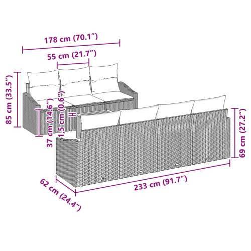 set baštenskih sofa od 8 komada s jastucima bež poli ratan akacija Cijena