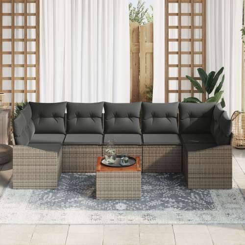 8 Dijelni Vrtni Sofa Set s Jastučićima Sivi Poli Ratan Akacija Cijena