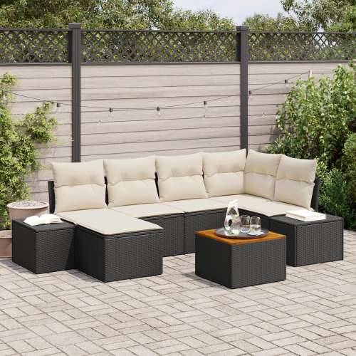 Set od 7 komada Vrtni Sofa Set s Jastučićima Crni Poli Ratan Akacija Cijena