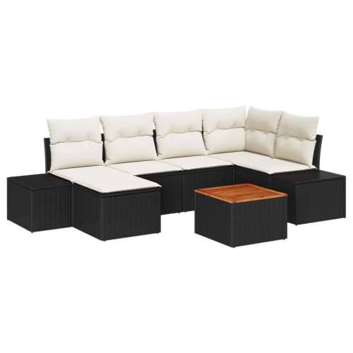 Set od 7 komada Vrtni Sofa Set s Jastučićima Crni Poli Ratan Akacija Cijena