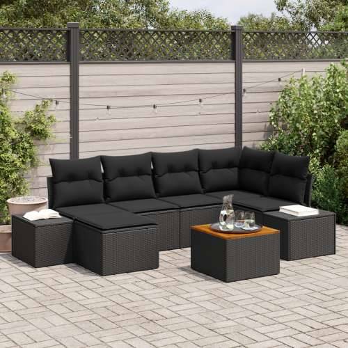 set od 7 vrtnih sofa s jastučićima, crni poli ratan Cijena
