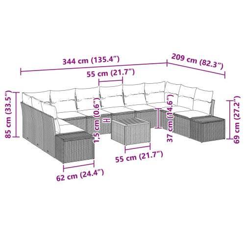 11-dijelni set vrtne sofe s jastučićima Crni Poli Rattan Akacija Cijena