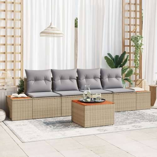 Set od 5 vrtnih sofa s jastučićima Bež Poly Rattan Akacija Cijena