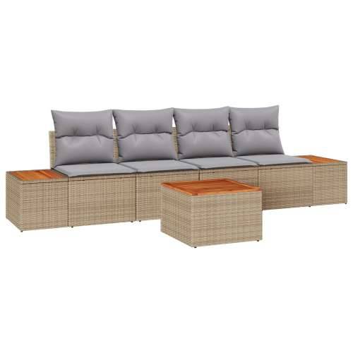 Set od 5 vrtnih sofa s jastučićima Bež Poly Rattan Akacija Cijena