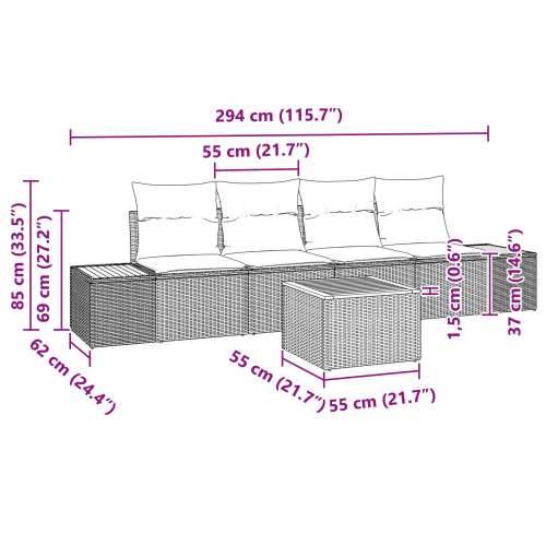Set od 5 vrtnih sofa s jastučićima Bež Poly Rattan Akacija Cijena