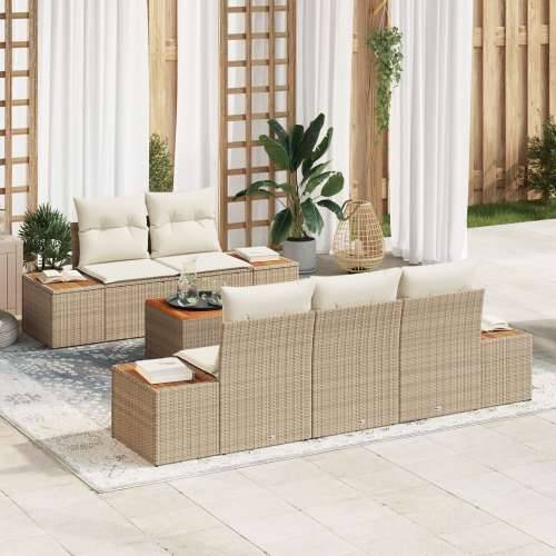 set od 6 vrtnih sofa s jastučićima bež poli ratan akacija Cijena