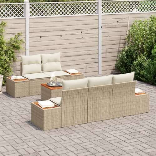 set od 6 vrtnih sofa s jastučićima bež poli ratan akacija Cijena