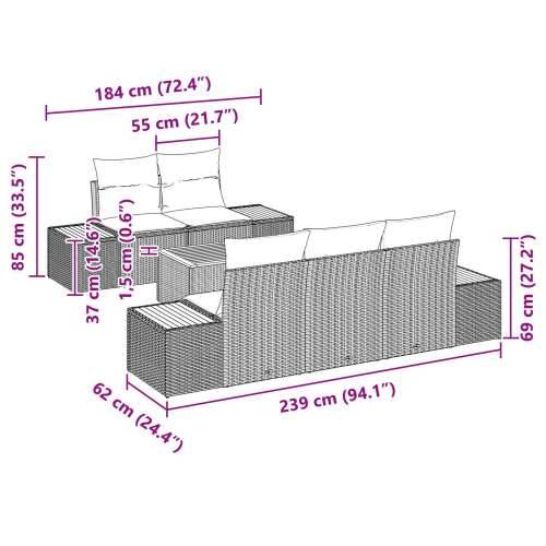 set od 6 vrtnih sofa s jastučićima bež poli ratan akacija Cijena