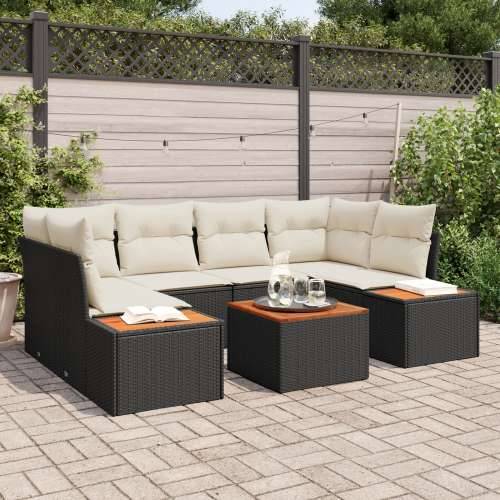 7-dijelni vrtni sofa set s jastučićima Crni poli ratan akacija Cijena