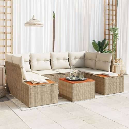 set od 7 komada vrtnih sofa s jastučićima Bež Poli Ratan Akacija Cijena