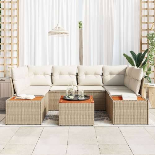 set od 7 komada vrtnih sofa s jastučićima Bež Poli Ratan Akacija Cijena